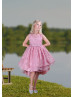 Mauve Pink Lace Pearl Embellished High Low Flower Girl Dress Mauve Pink Lace Pearl Embellished High Low Flower Girl Dress
